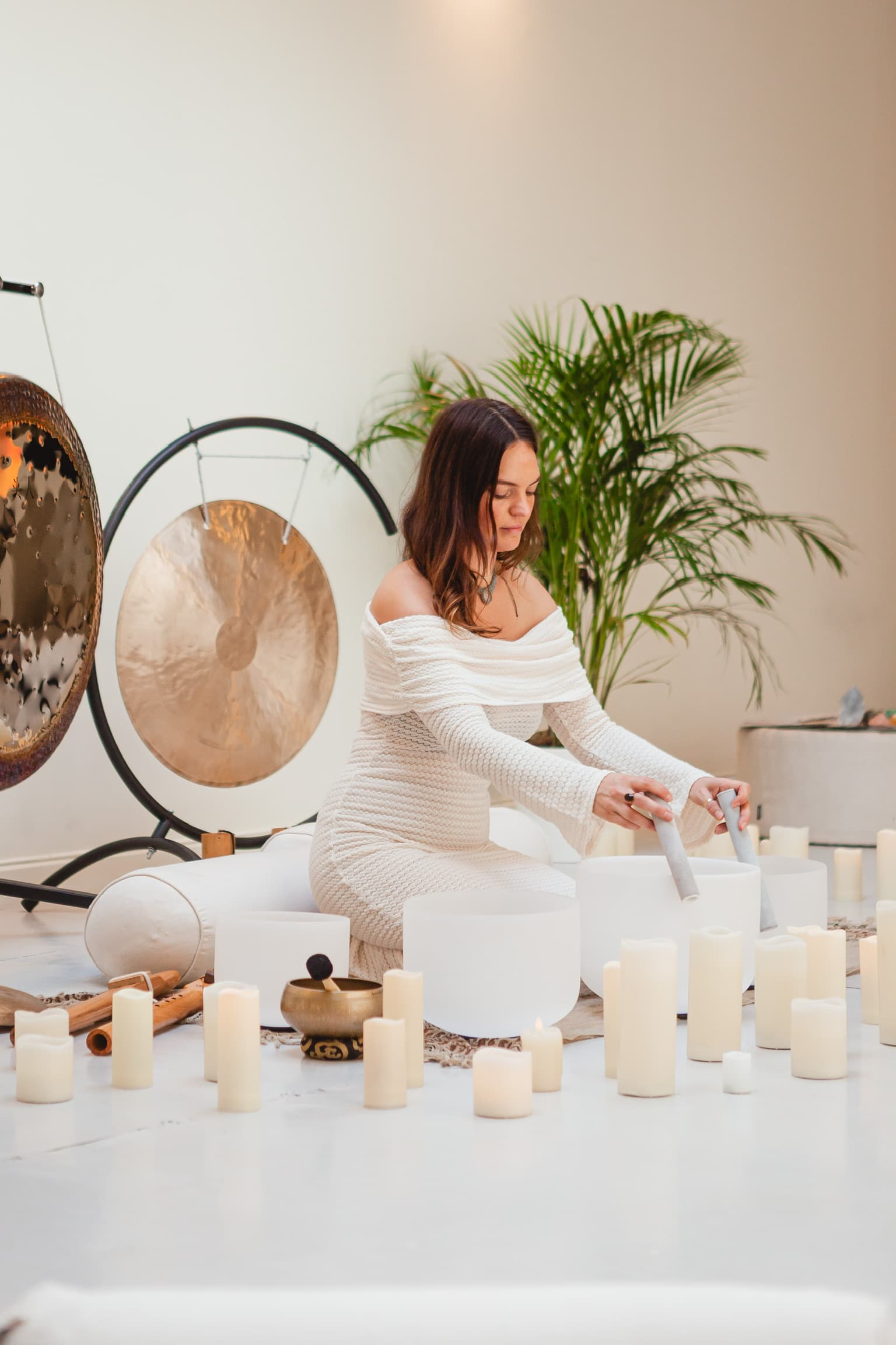 Bracken with gong, crystal bowls and candlelight